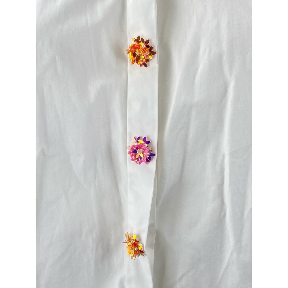 Sarto White Beaded Button Down Heart CutOut Long Sleeve Shirt Blouse Top Size S - Picture 2 of 7